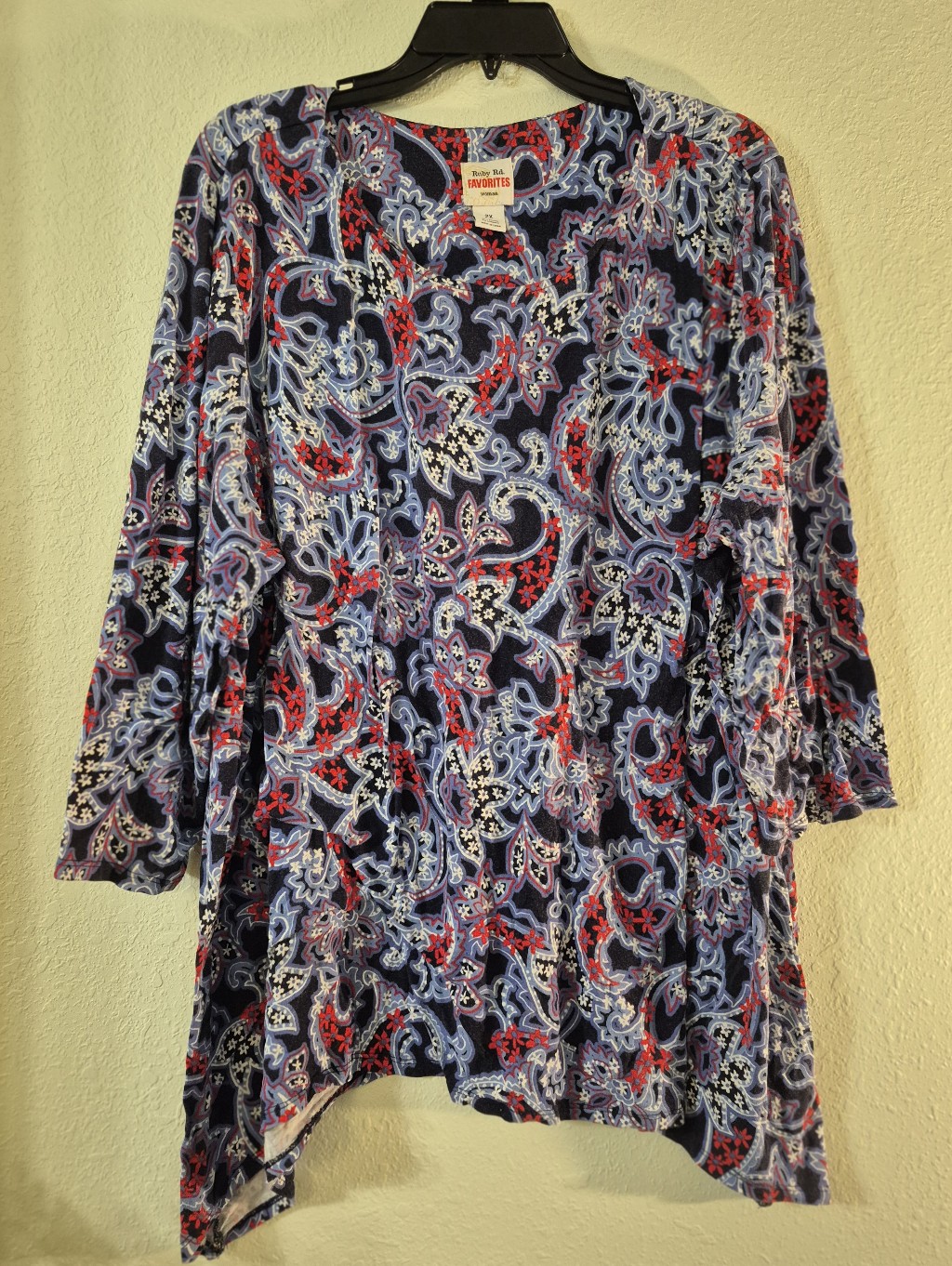 Ruby Rd. Navy Paisley Tunic With Red & Light Blue Accents